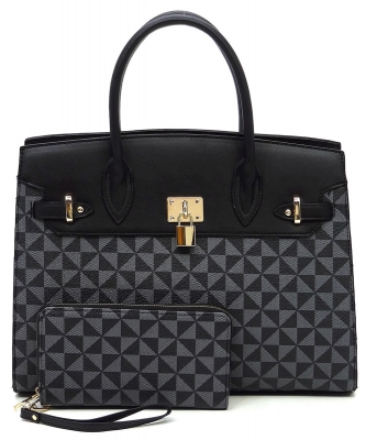 PM Monogram Pad-lock 2-in-1 Satchel Bag PM2699 BLACK